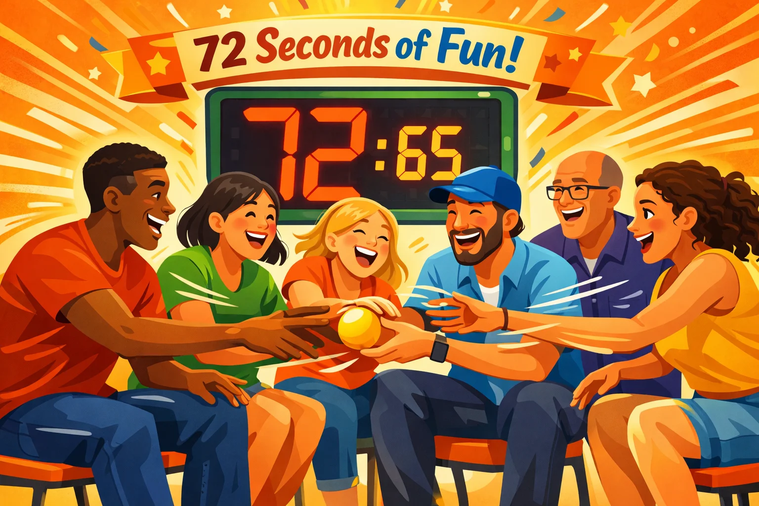 Team members engaged in 72 Seconds of Fun ice breaker game