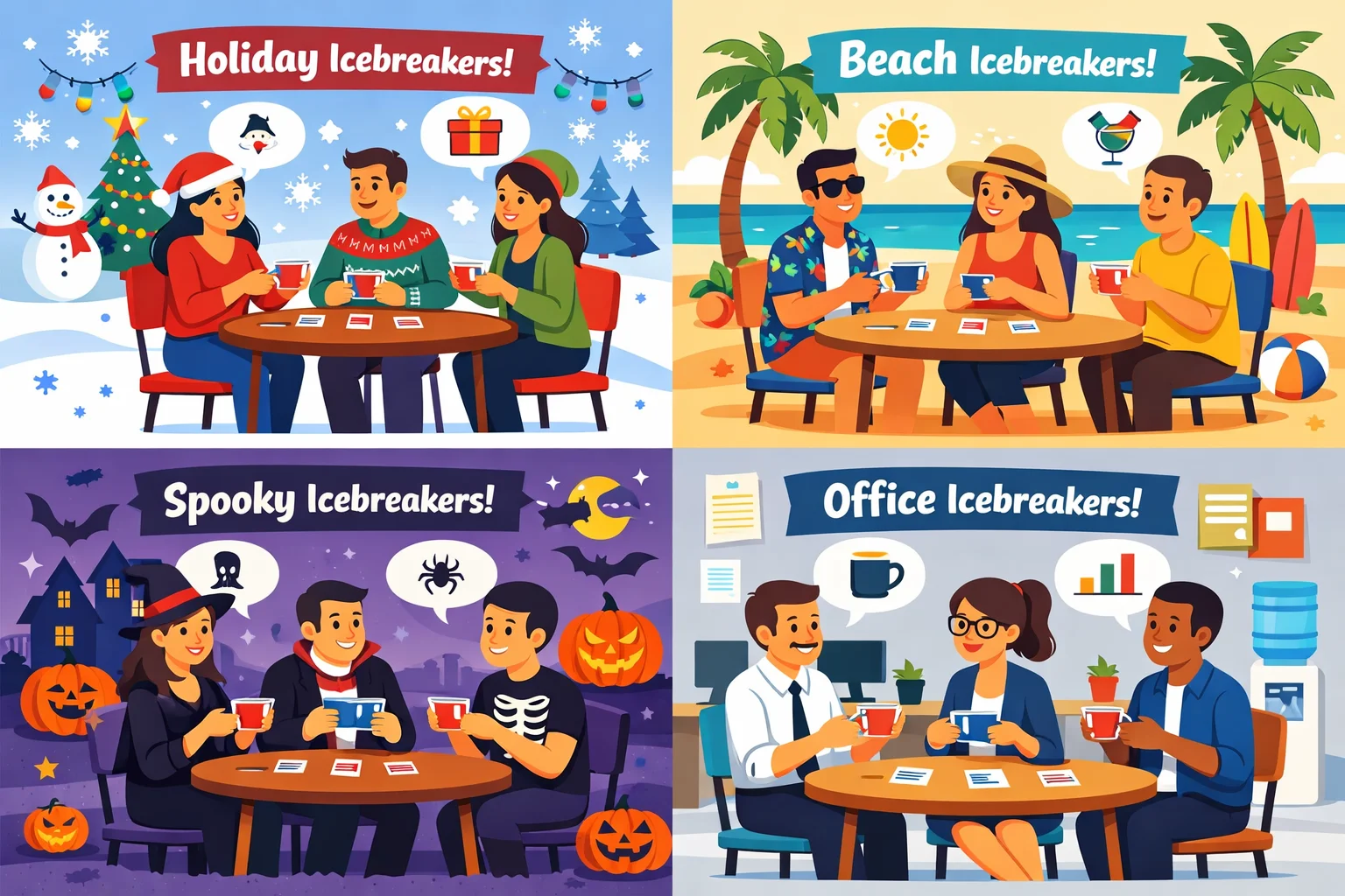 Different variations and themes of 72 Seconds of Fun ice breaker game