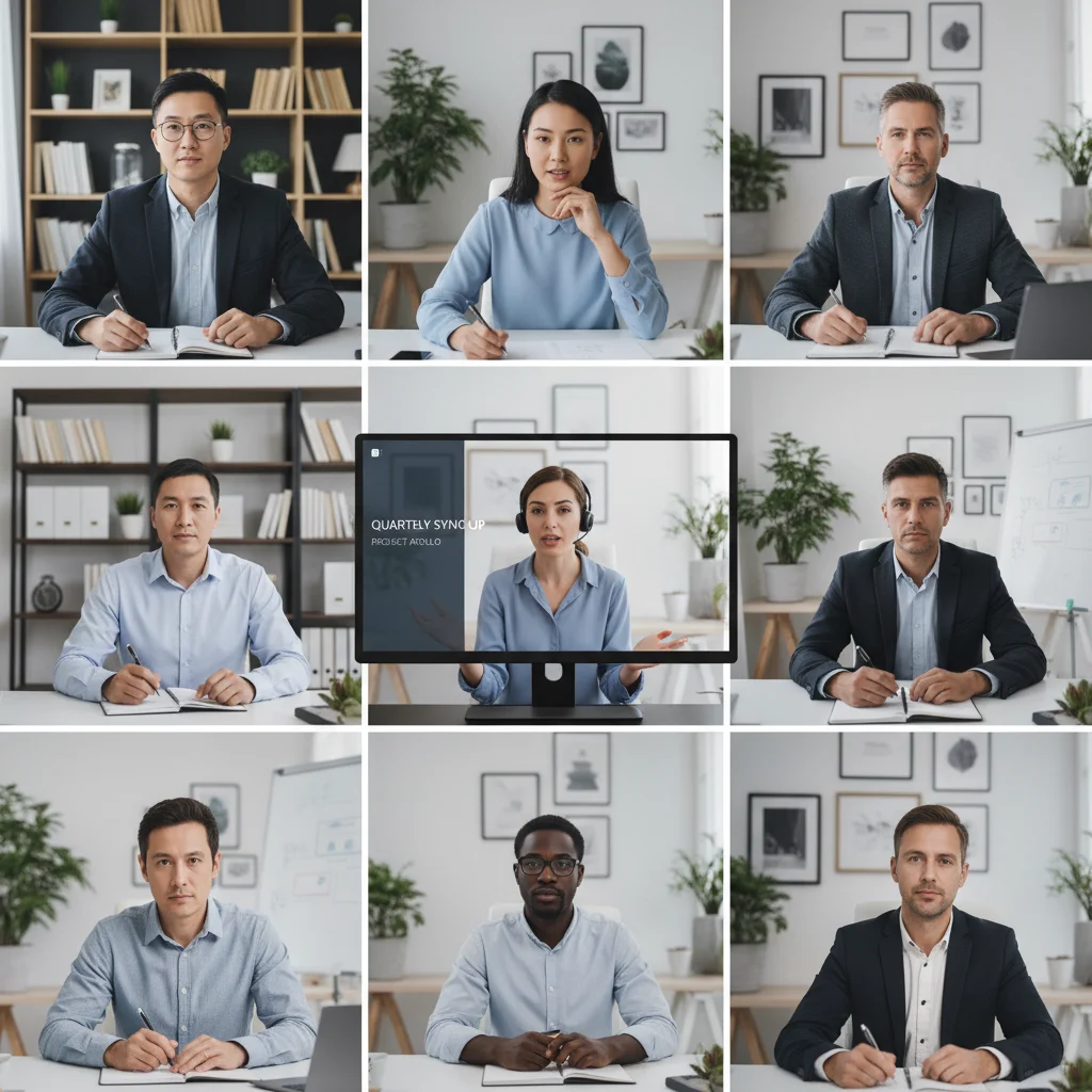 Remote workers in virtual team meeting on video conference